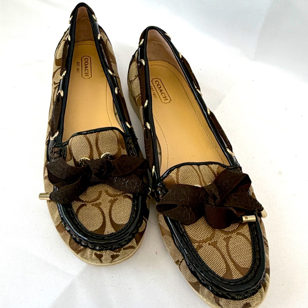 Coach Brown Canvas Boat Shoes